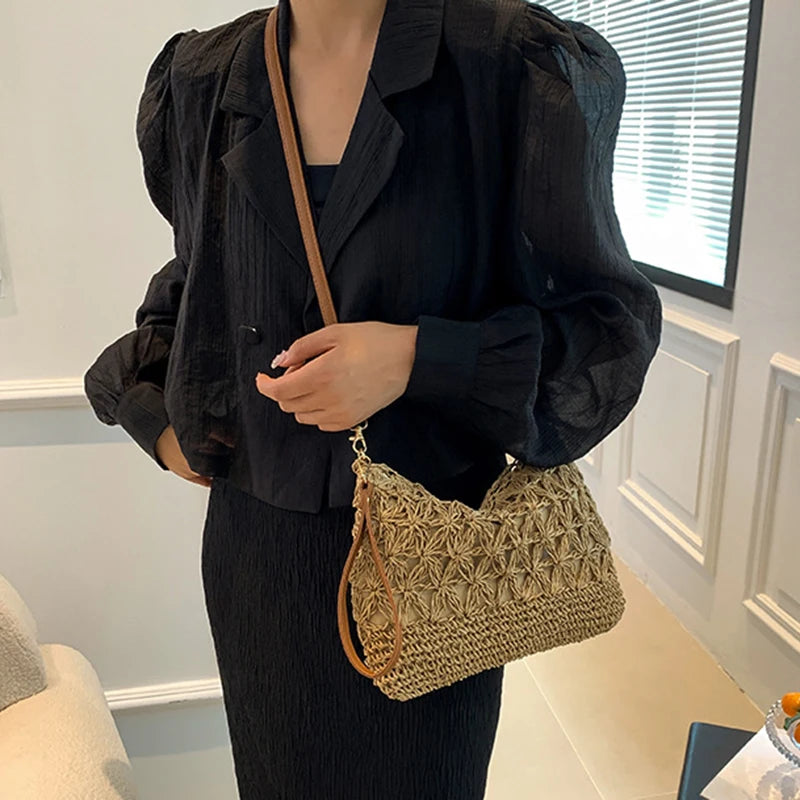 Stylish Straw Crossbody Bag – Woven Shoulder Purse