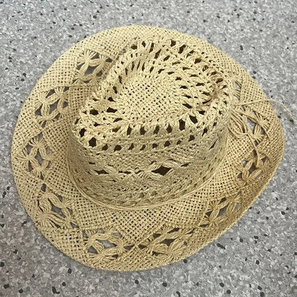 Bohemian Straw Cowboy Sun Hat – Wooden Beads