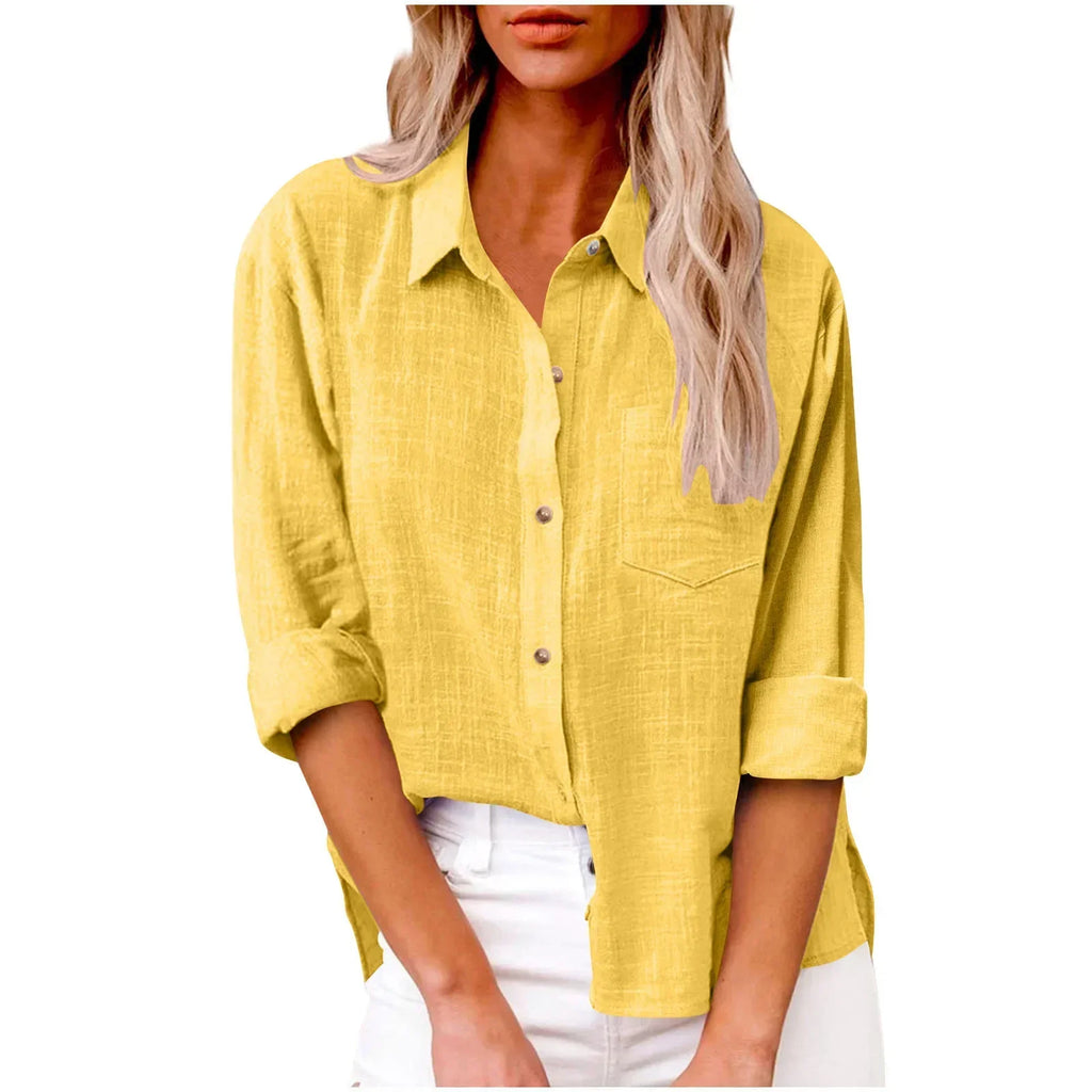 Women’s Long Sleeve Cotton-Linen Shirt