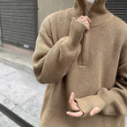 Y2K Half-Zip Stand-Up Collar Pullover Sweater Men-HighTouch