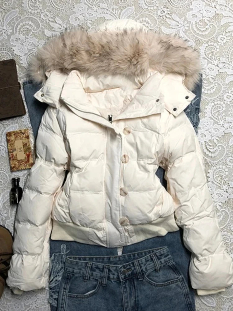 Winter Faux Fur Hood Jacket Women Y2K Vintage Gothic Parka