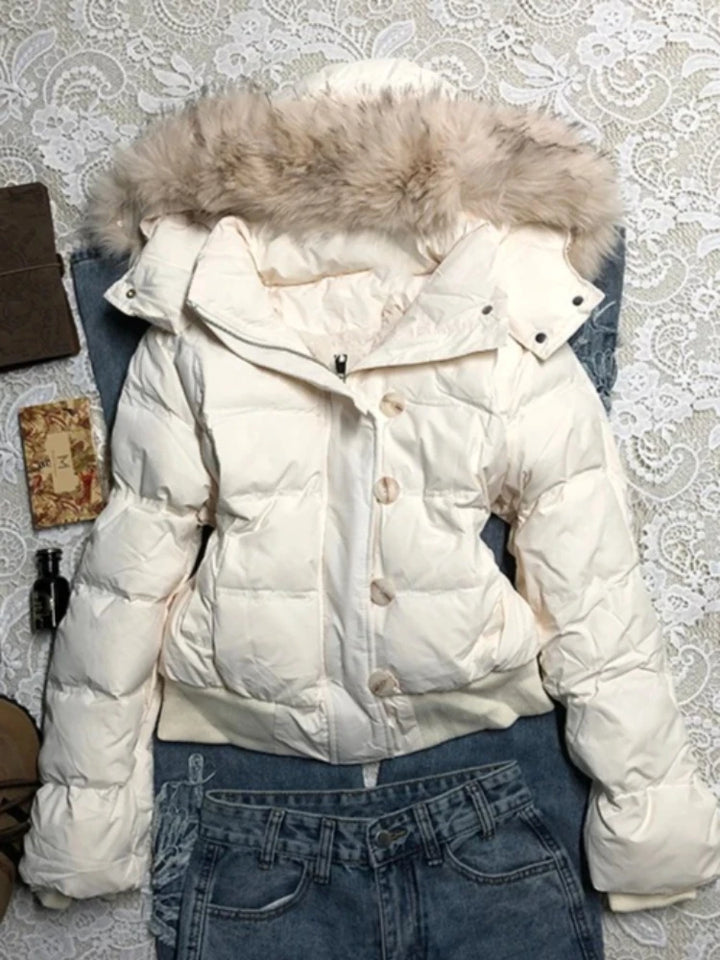 Winter Faux Fur Hood Jacket Women Y2K Vintage Gothic Parka