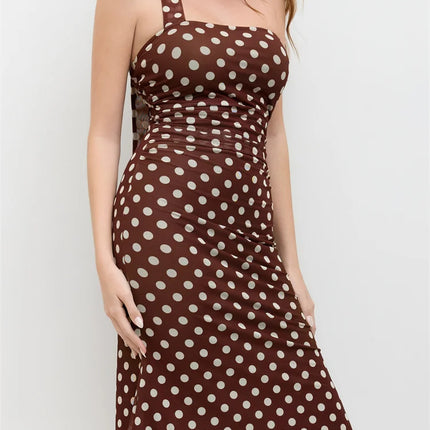 Strapless Off‑Shoulder Polka Dot Maxi Dress with Scarf – Elegant Summer Slim Fit