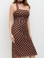 Strapless Off‑Shoulder Polka Dot Maxi Dress with Scarf – Elegant Summer Slim Fit-HighTouch