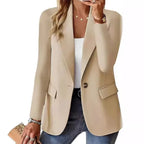 Women’s Casual Solid Blazer – Long Sleeve Turn-Down Collar Suit Coat-HighTouch
