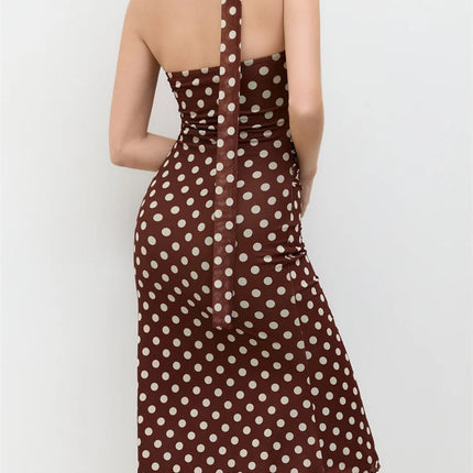 Strapless Off‑Shoulder Polka Dot Maxi Dress with Scarf – Elegant Summer Slim Fit
