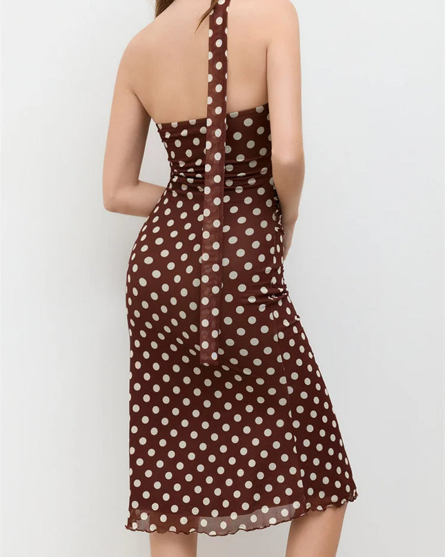 Strapless Off‑Shoulder Polka Dot Maxi Dress with Scarf – Elegant Summer Slim Fit