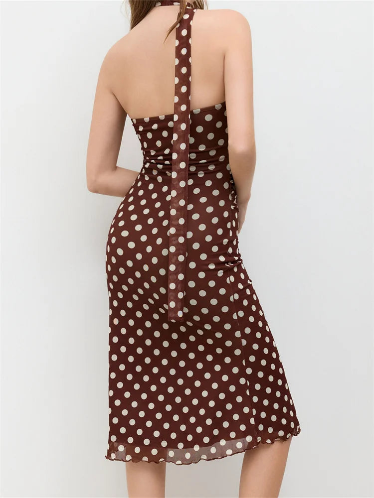 Strapless Off‑Shoulder Polka Dot Maxi Dress with Scarf – Elegant Summer Slim Fit-HighTouch