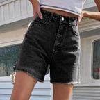 High‑Waist Baggy Half‑Length Denim Shorts – Lightweight-HighTouch