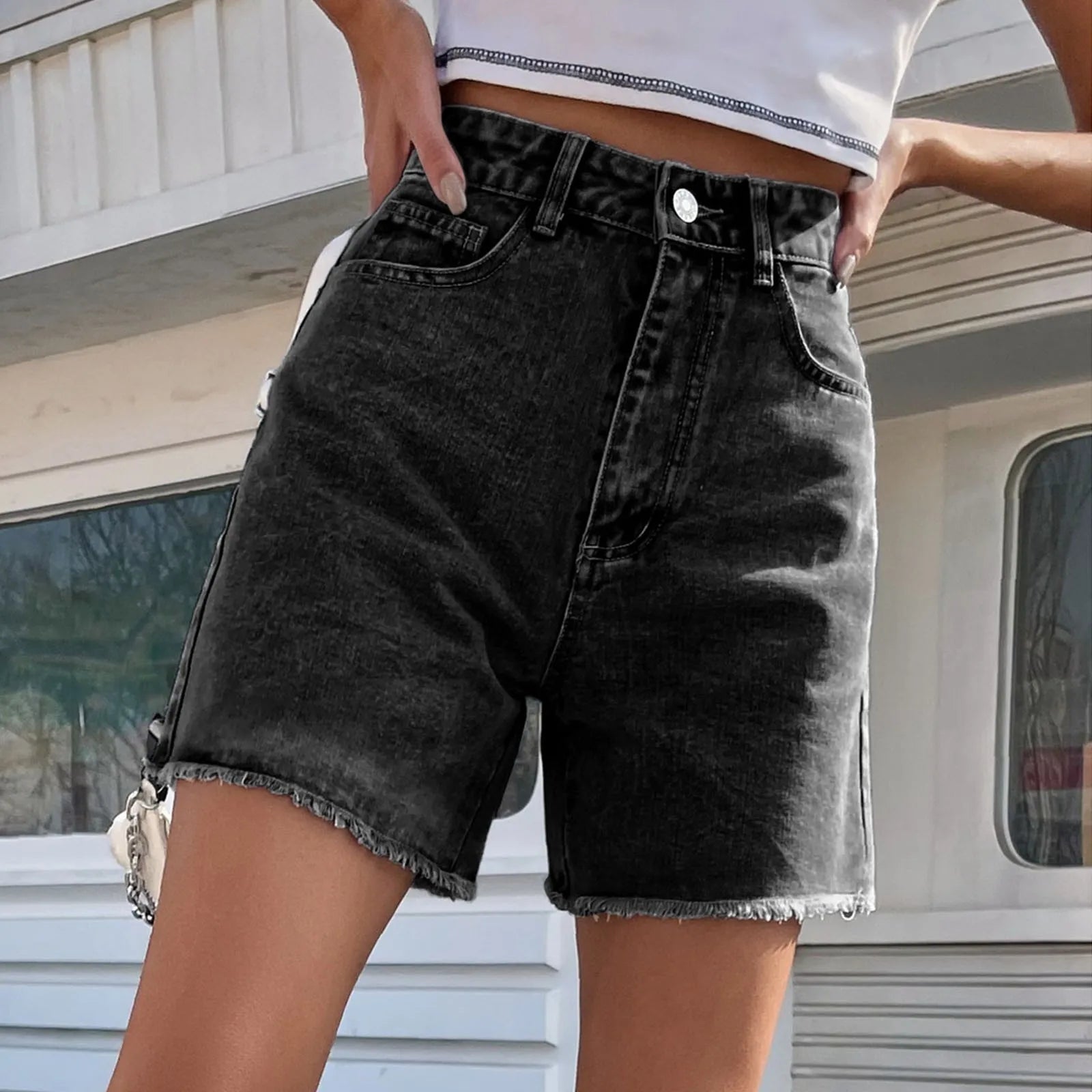 High‑Waist Baggy Half‑Length Denim Shorts – Lightweight