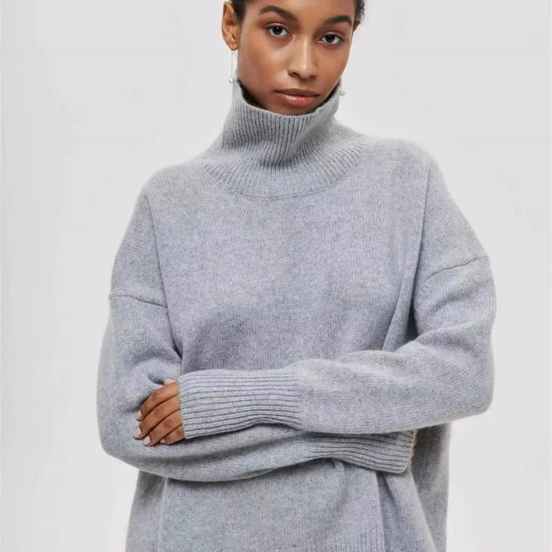 Cozy High-Neck Oversized Knit Sweater – Soft & Trendy Winter Staple
