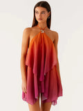 Rihana - Backless Halter-Neck Mini Vacation Dress