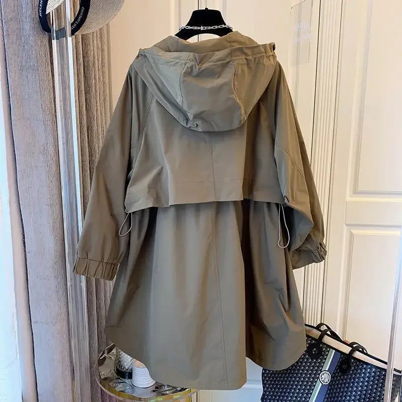 Loose Fit Hooded Trench Jacket Women
