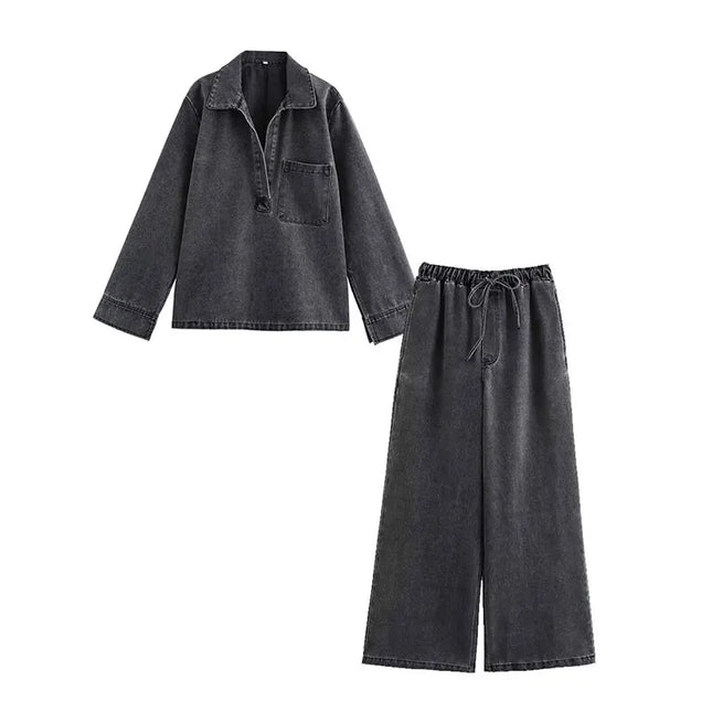 Women’s High-Waist Denim 2-Piece Set