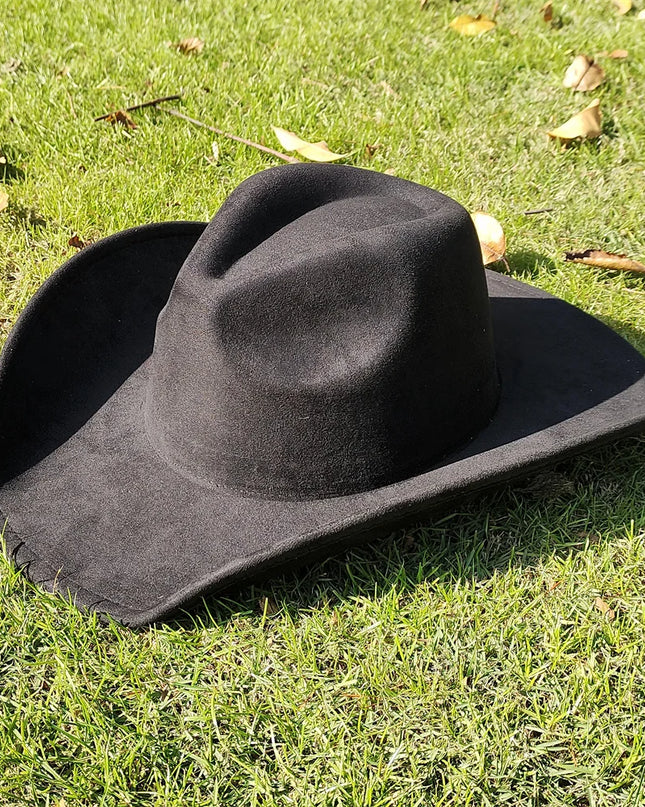 Suede Wide-Brim Western Cowboy Fedora Adjustable Fit