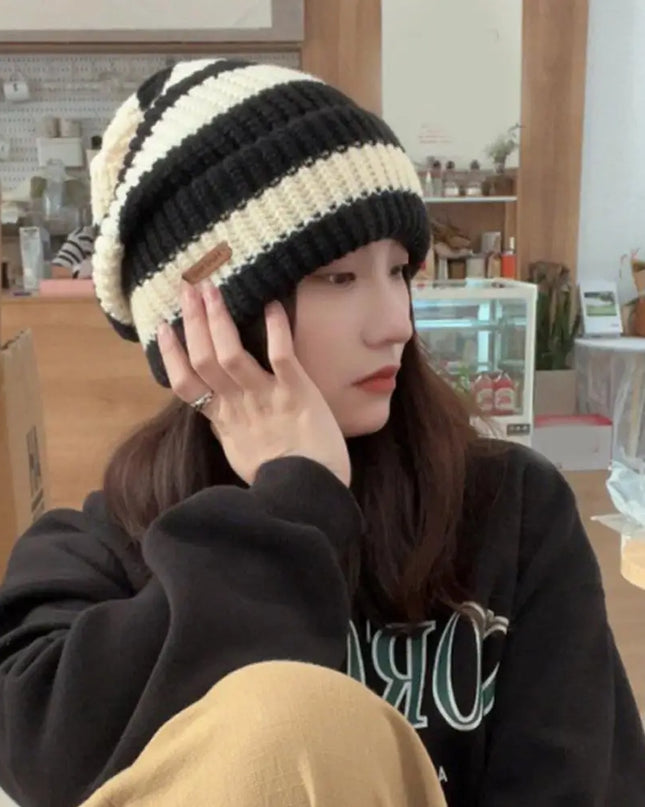 Two-Tone Fur-Lined Knit Beanie