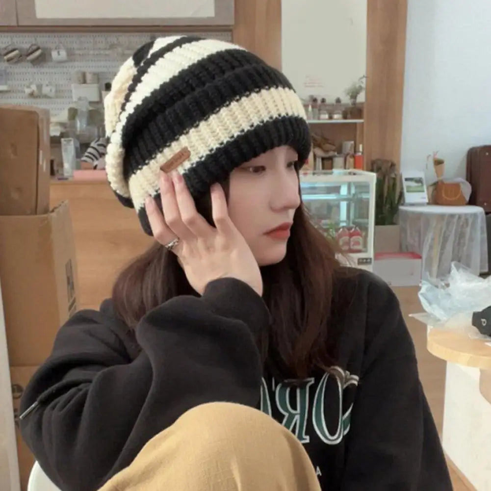 Two-Tone Fur-Lined Knit Beanie