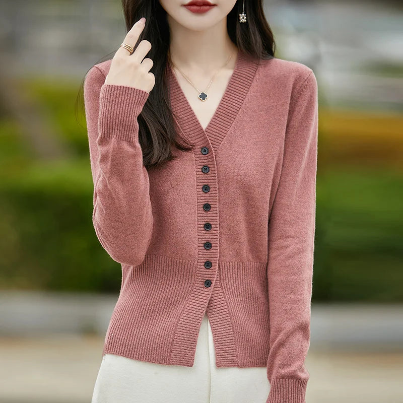 Soft Knit V-Neck Cardigan Sweater for Women-HighTouch