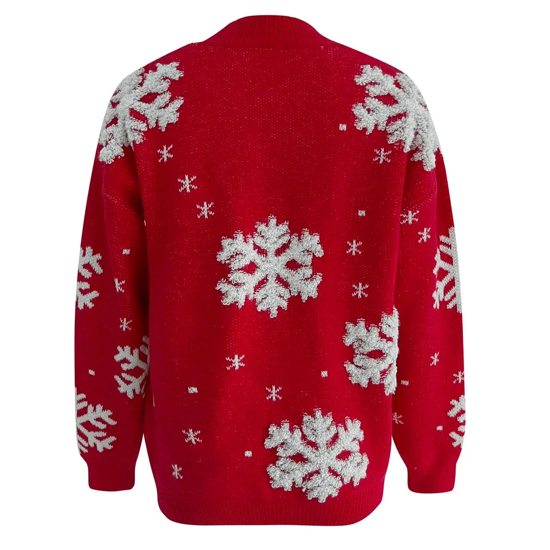 Women's Sparkle Print Snowflake Drop Shoulder Sweater