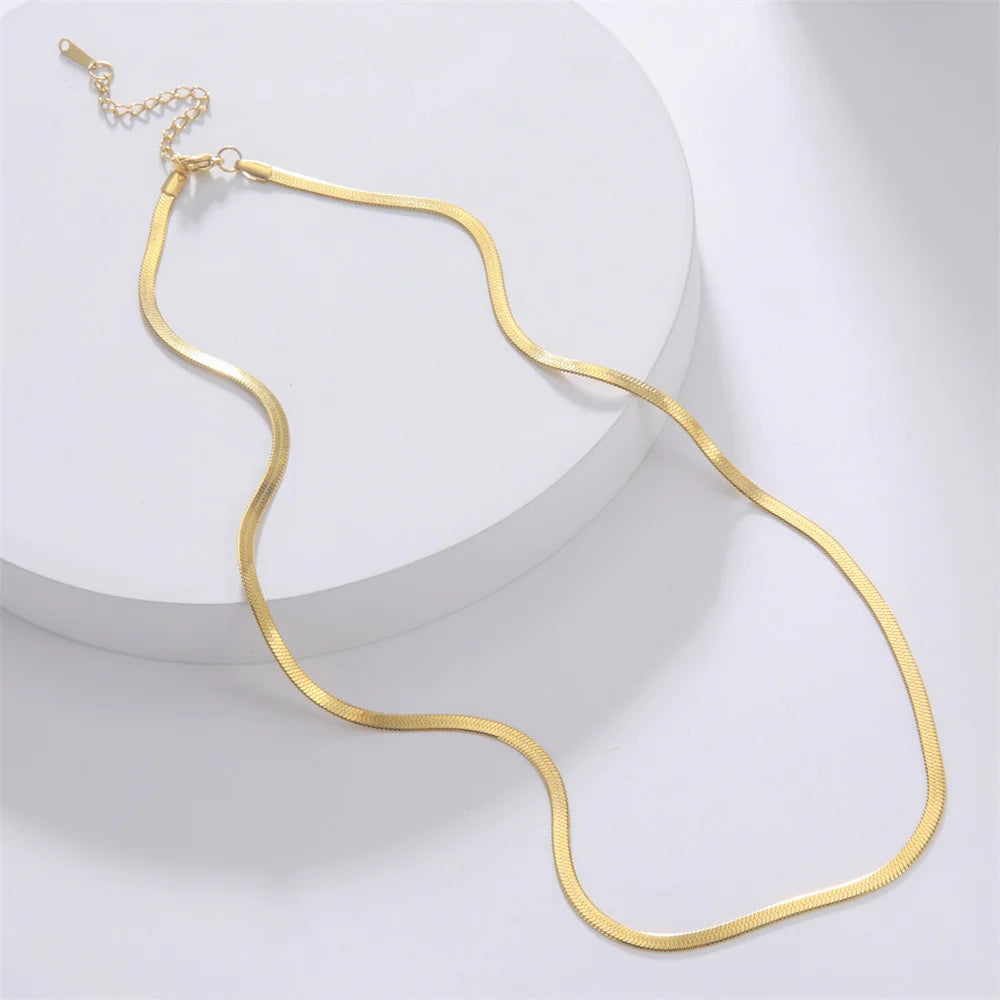 Gold Colour Stainless Steel Snake Chain Necklace-HighTouch