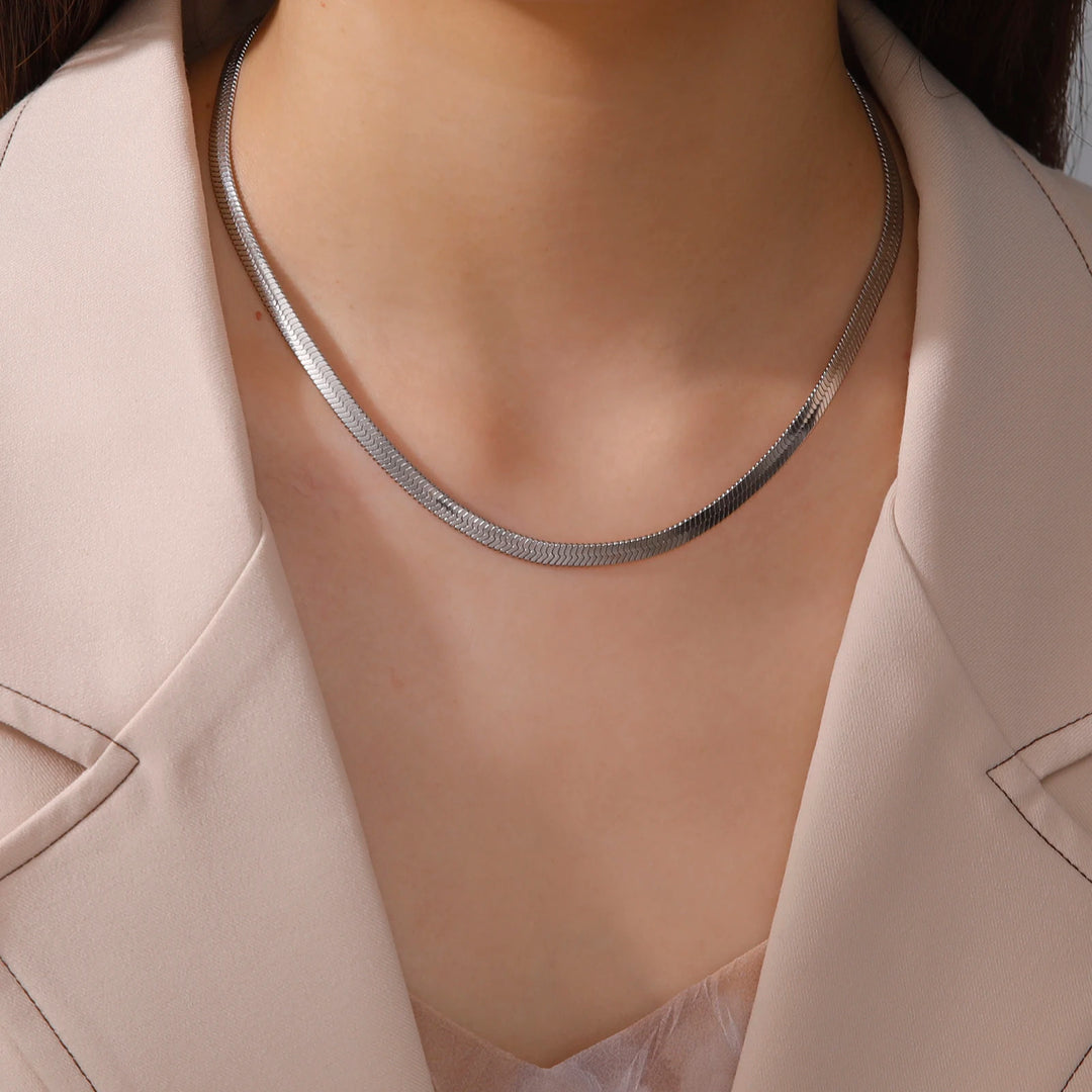 Gold Colour Stainless Steel Snake Chain Necklace-HighTouch