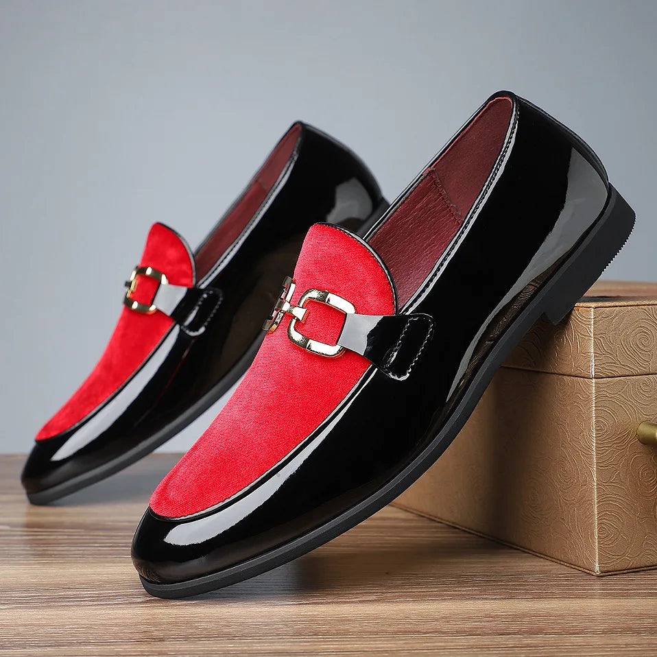 Men’s Velvet Patent Loafers with Metal Bit