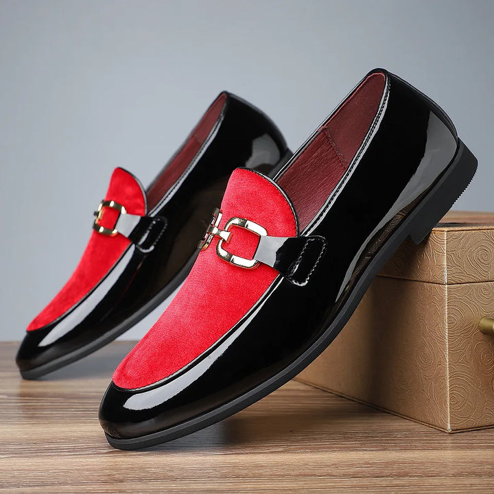 Men’s Velvet Patent Loafers with Metal Bit