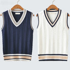 Thick Striped V-Neck Sweater Vest Unisex-HighTouch