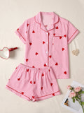 Pink Heart Print Short‑Sleeve Pajama Set
