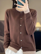 Spring Knit Patchwork Cardigan Lightweight O‑Neck Long Sleeve Sweater for Women-HighTouch
