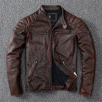 Real Cowhide & Fur Bomber Leather Jacket-HighTouch