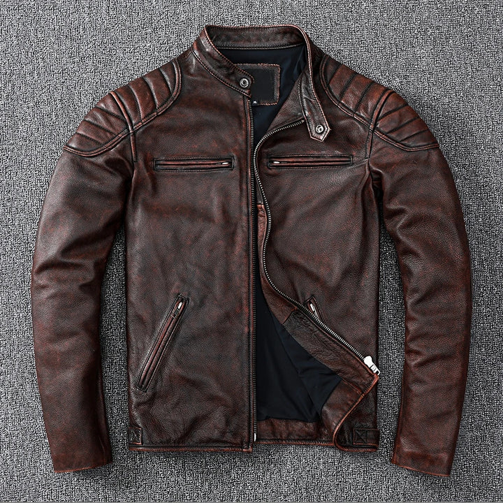 Real Cowhide & Fur Bomber Leather Jacket-HighTouch