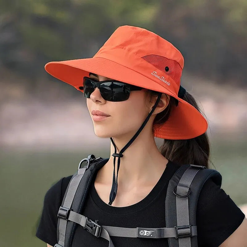 Xinbaoguan Foldable Ponytail Sun Hat – Breathable 100% Polyester UV Protection