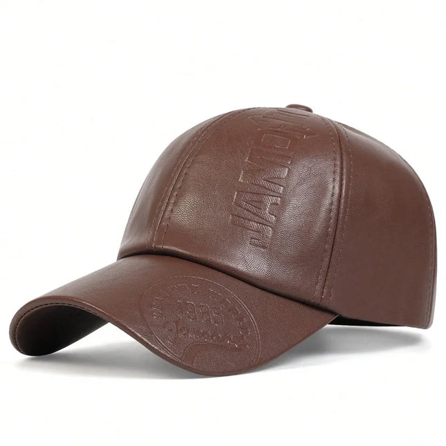 Vintage Cowhide Leather Baseball Cap – Unisex Adjustable Military Style