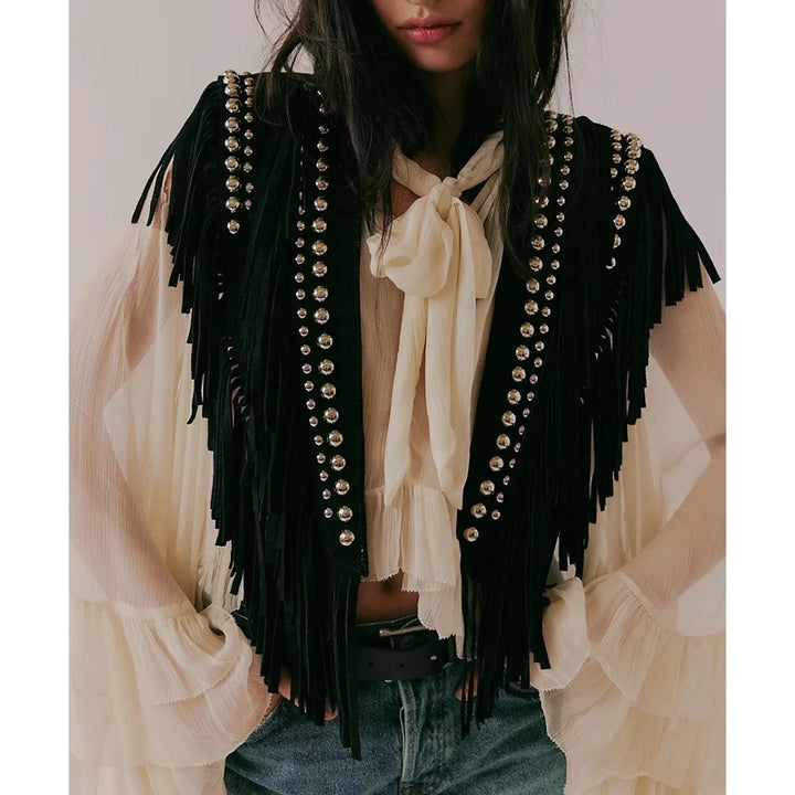 Vintage Studded Faux Suede Tassel Vest