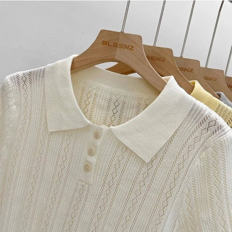 Matakawa Hollow Knit Tee – Korean Summer Elegance-HighTouch