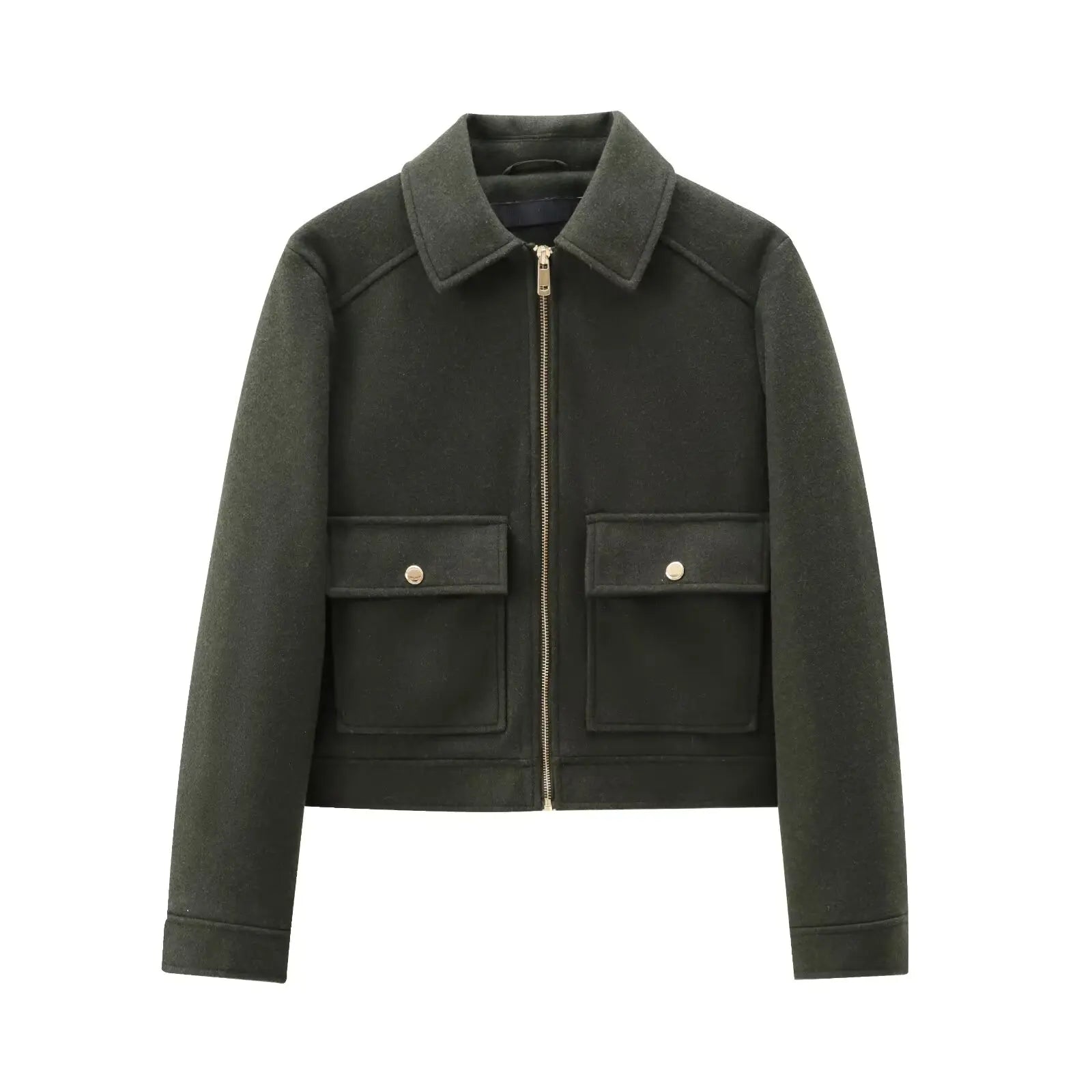 Women's Winter Zipper Jacket - Elegant Short Street Coat with Pockets