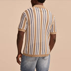 Breathable Hollow-Out Striped Knitted Polo Cardigan for Men-HighTouch