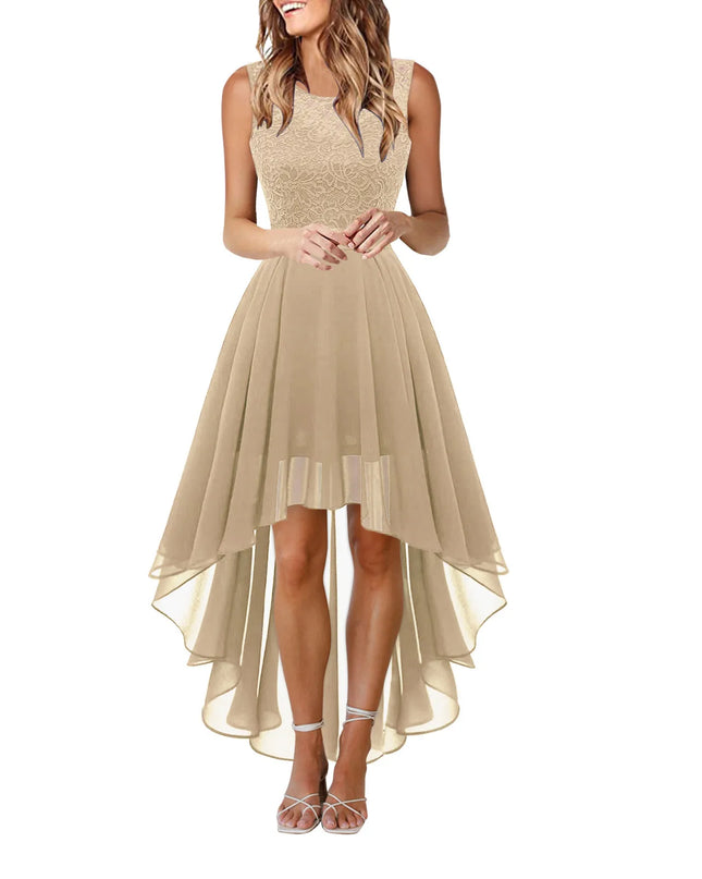 Vintage Floral Lace Irregular-Hem Cocktail & Bridesmaid Dress