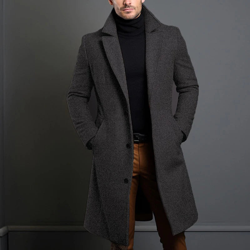 Men’s Luxe Wool Trenchcoat – Mid-Long Warm Business Overcoat-HighTouch