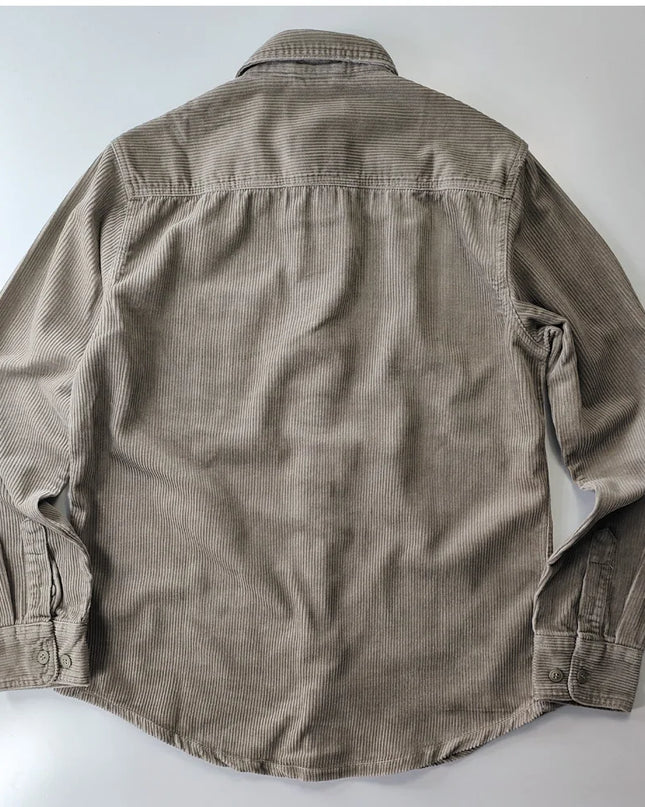 Vintage Retro Corduroy Button-Down Shirt Men –  Cotton Long Sleeve