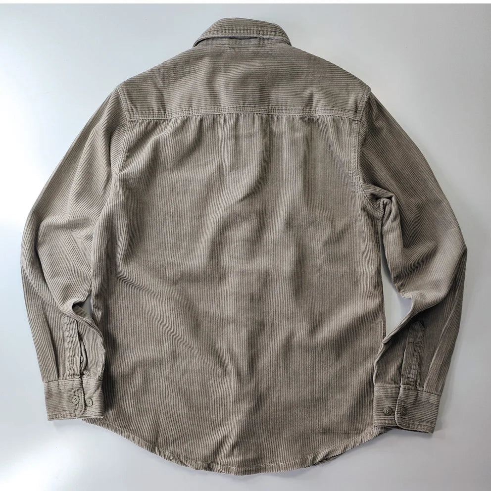 Vintage Retro Corduroy Button-Down Shirt Men –  Cotton Long Sleeve
