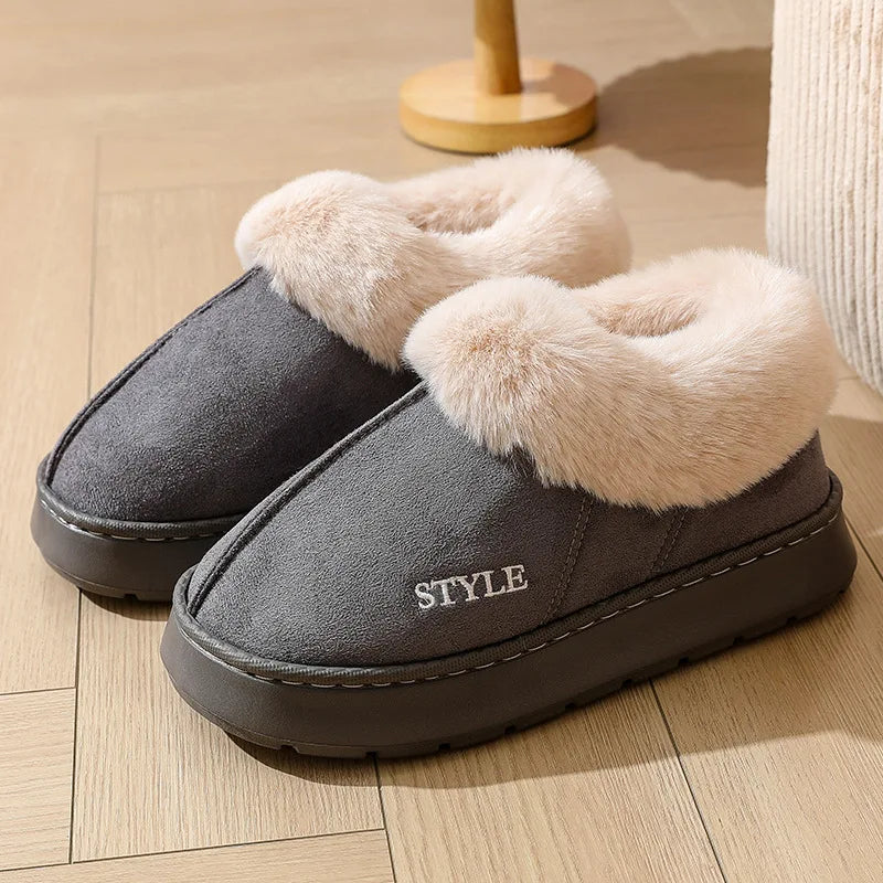 Anti-slip Thick Plush Snow Boots Women Faux Suede Platform Fur Winter Boots Woman Slip On Warm Cotton Padded Shoes