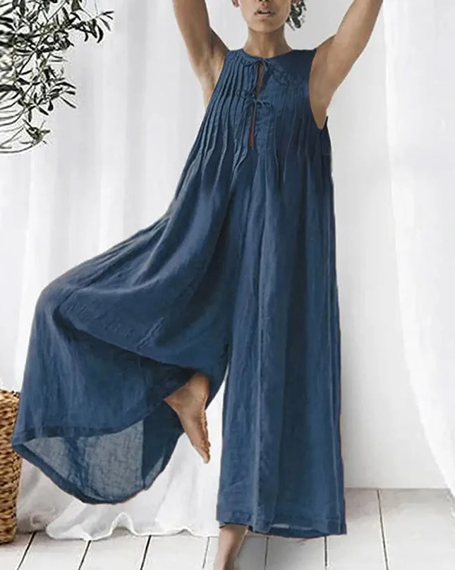 Oversized Chiffon Wide‑Leg Jumpsuit – Sleeveless V‑Neck Summer Romper