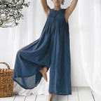 Oversized Chiffon Wide‑Leg Jumpsuit – Sleeveless V‑Neck Summer Romper-HighTouch