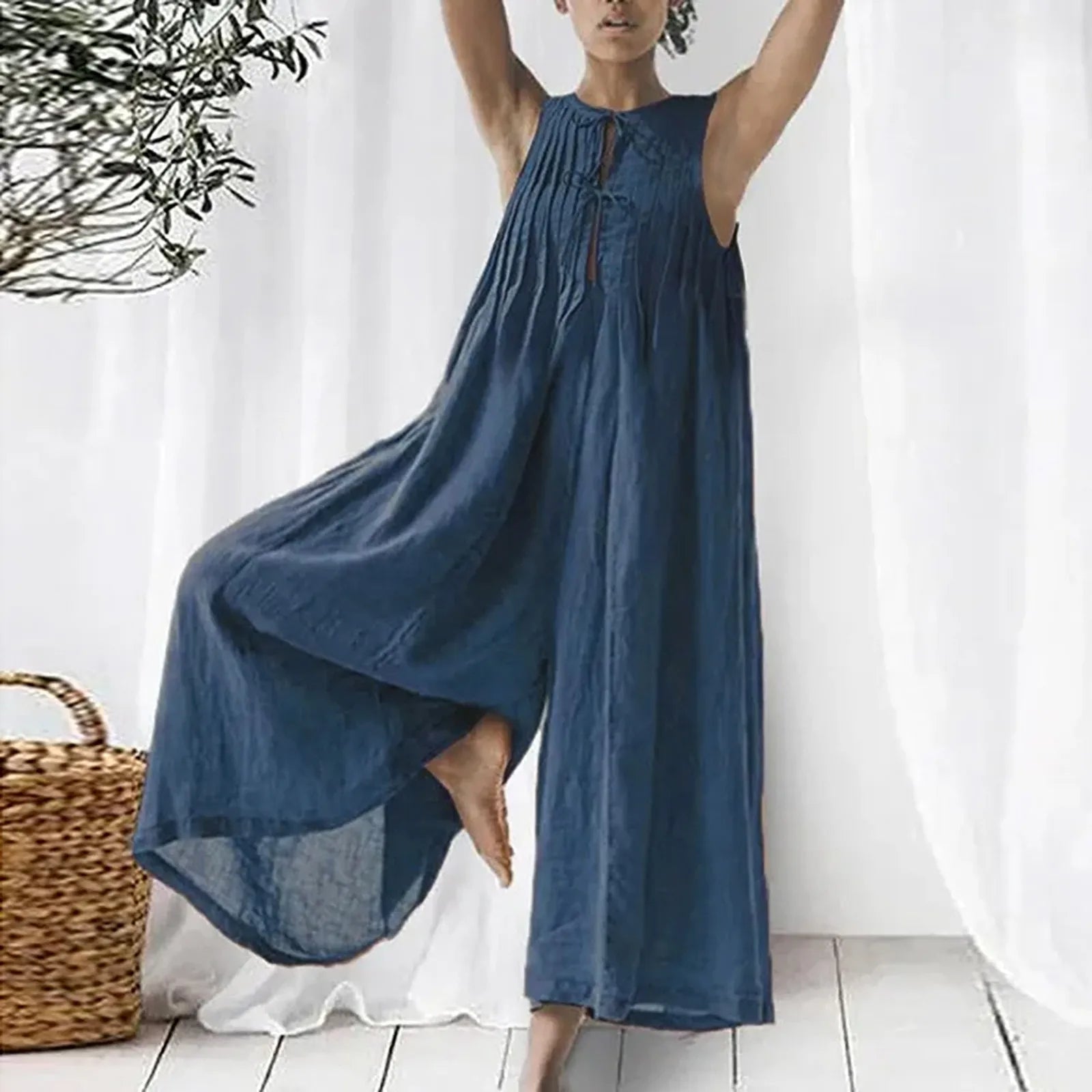 Oversized Chiffon Wide‑Leg Jumpsuit – Sleeveless V‑Neck Summer Romper