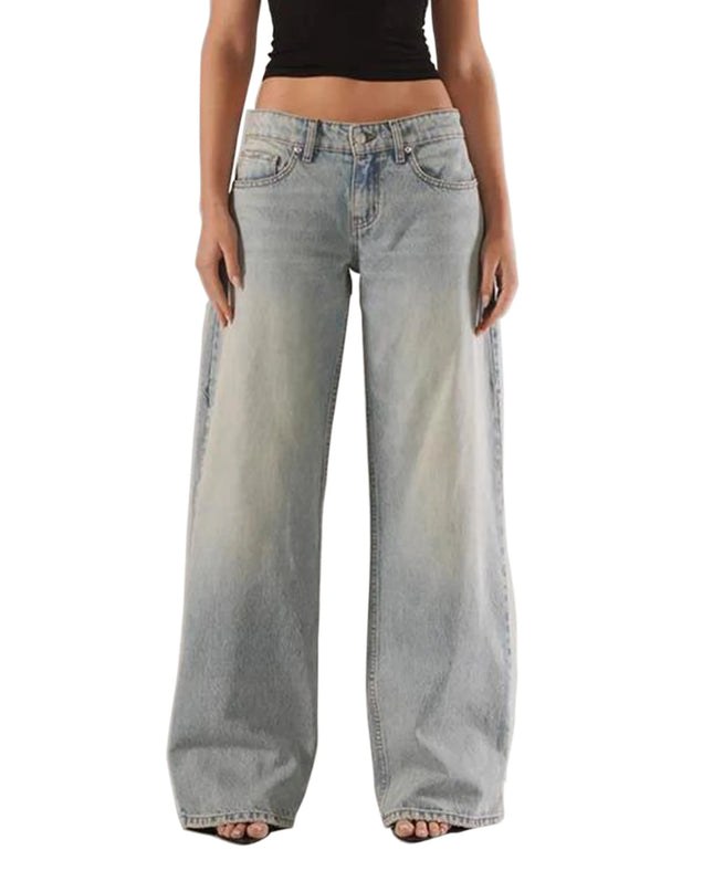 Women’s Low-Rise Wide-Leg Loose Denim Jeans – Solid Colour Spring Style