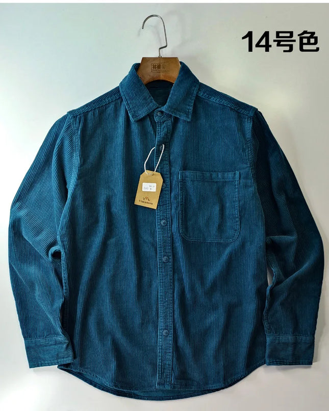 Vintage Retro Corduroy Button-Down Shirt Men –  Cotton Long Sleeve