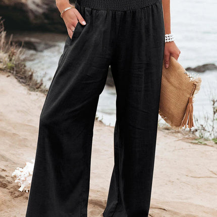 Plus-Size High-Waist Wide-Leg Cotton-Linen Pants – Retro Casual Elastic Trousers