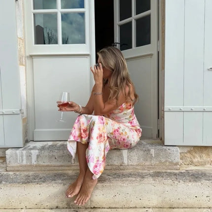 Floral Spaghetti Strap Maxi Dress – Elegant Summer Wedding Guest Gown